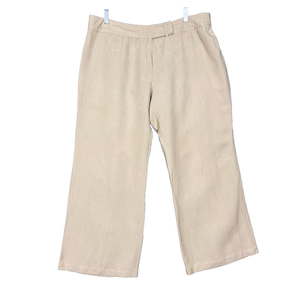 Jesssica London Pants Womens 16 Beige Khaki Linen Rayon Wide Leg High‎ Rise